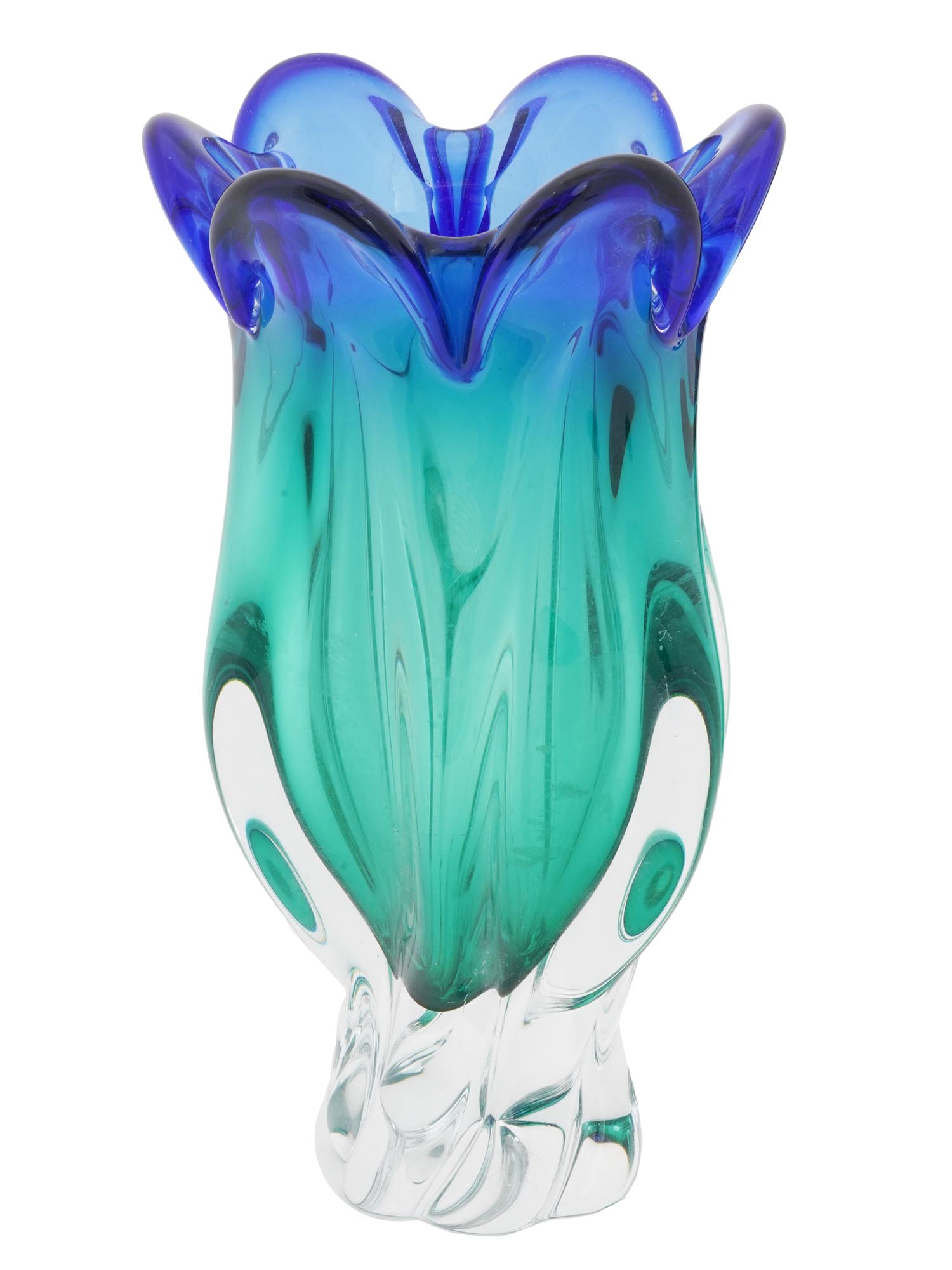 EGERMANN BOHEMIAN GREEN AND BLUE ART GLASS VASE PIC-0